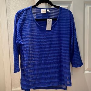 Chicos 3/4 sleeve blue semi sheer stripe top 1